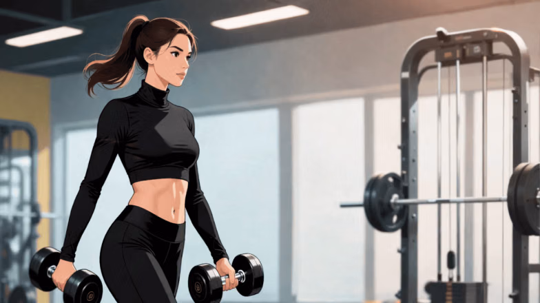 Woman using smart gym equipment with integrated technology during a strength training session in Dubai